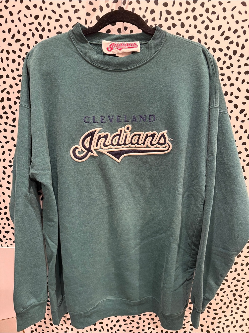Cleveland Indians Authentic Vintage Teal Navy Crewneck Sweatshirt Baseball